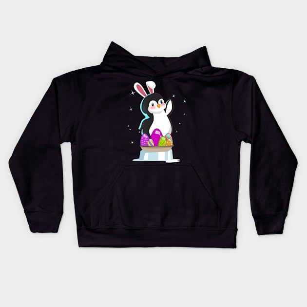 Easter Bunny Cute Penguin Egg Hunt Kids Hoodie by TheBeardComic